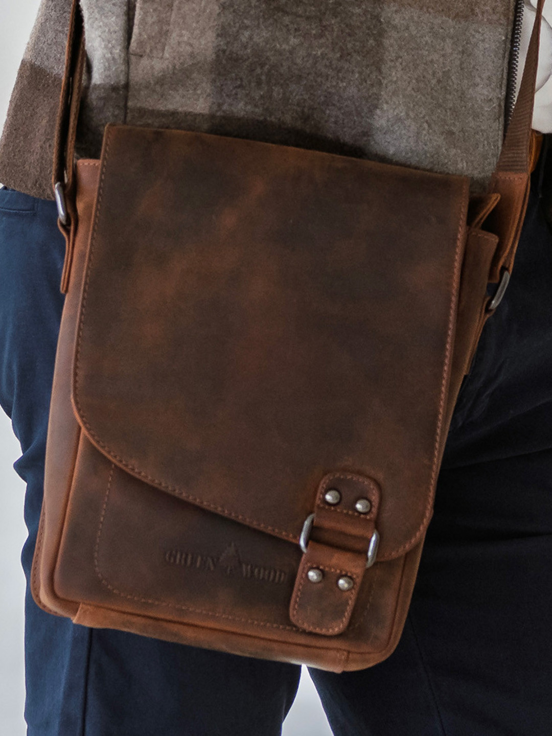 Pánská kožená taška přes rameno Greenwood Eithan – hnědá